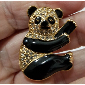 Panda pin goldtone and black one and a half inches